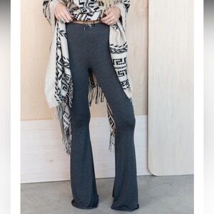 Dark gray flare raw edge stretchy pants, cut to fit, new